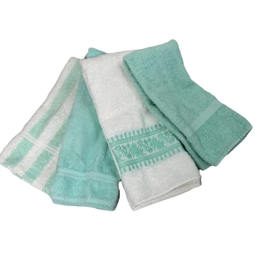 VTG Lot 4 Bathroom‎ Hand Towels Robins Egg Blue White Cannon Wamsutta Martex